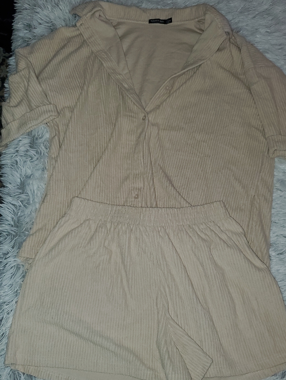 *Nasty Gal Ribbed Short Set - Beige*